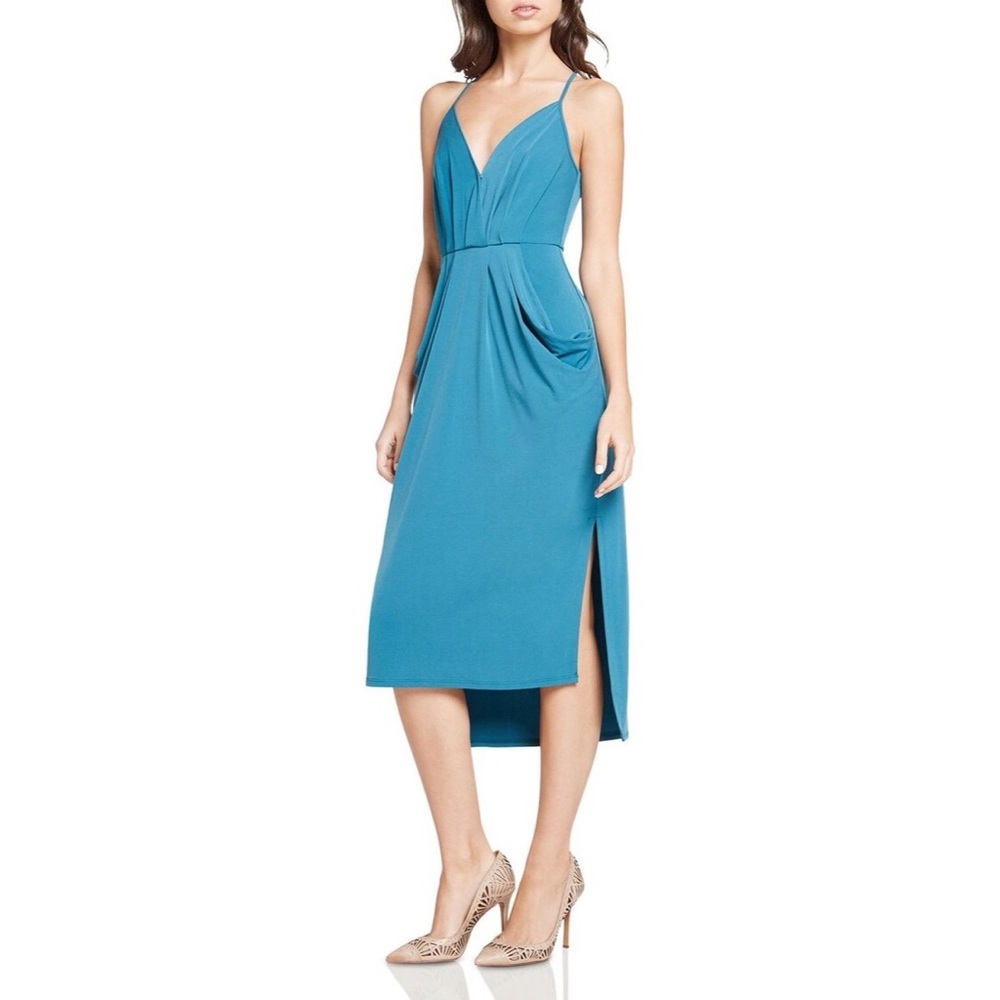 BCBG Turquoise crossover midi dress